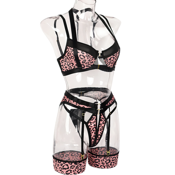 Female Hollow Out Sexy Leopard Lingerie / Women's Erotic 3-Piece Underwear Outfit - EVE's SECRETS